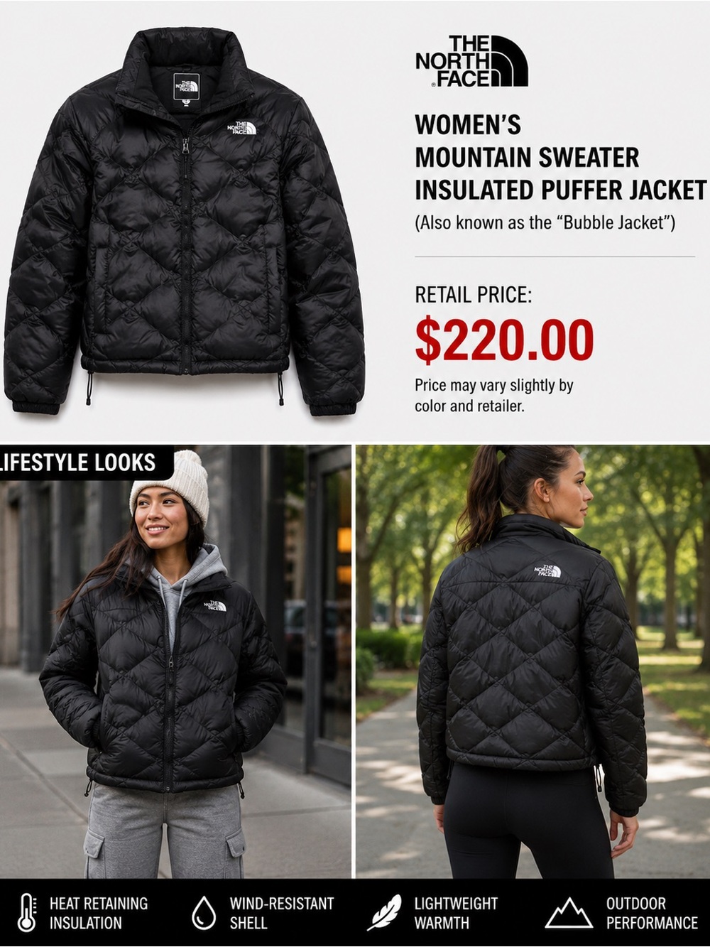 The North Face Women’s Insulated Quilted Puffer Jacket - Black